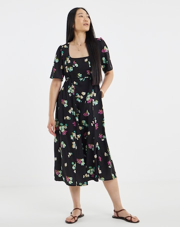 Floral Print Square Neck Midi Dress