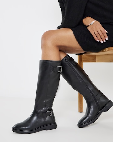Britt Leather Flat Knee High Boots - Extra Wide Fit (EEE) & Super Curvy Calf