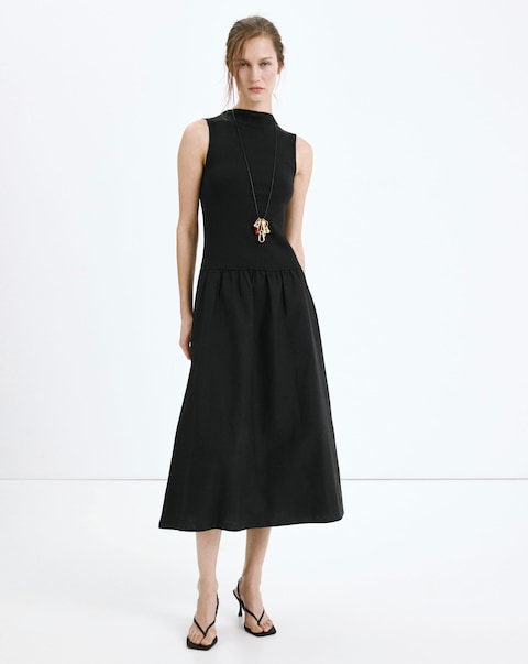 Mango Contrast Bodice Sleeveless Long Dress