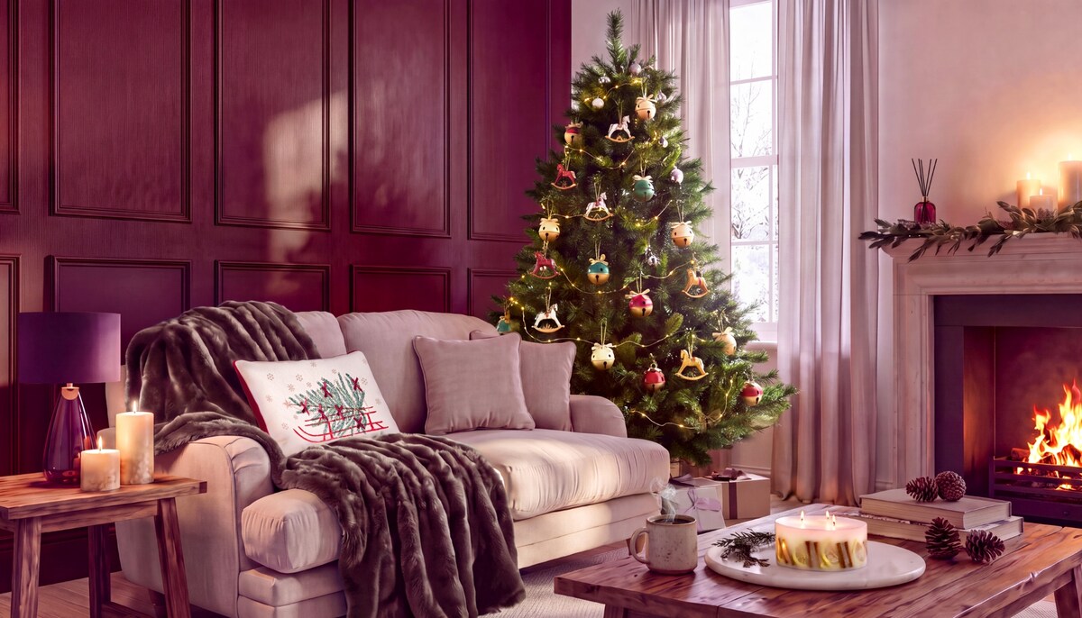 Living room decorated in Christmas decorations