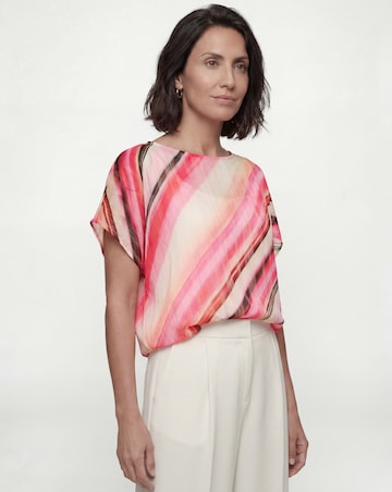 Joanna Hope Pink Stripe Asymmetric Blouse