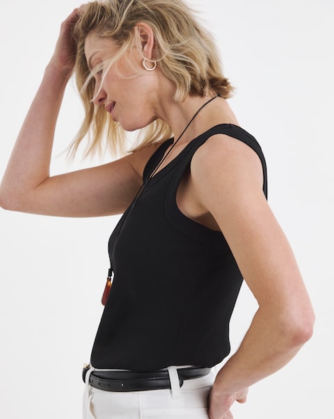 Black Pure Cotton Racer Vest