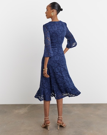 Joanna Hope Fluted Sleeve Stretch Lace Midi Dress