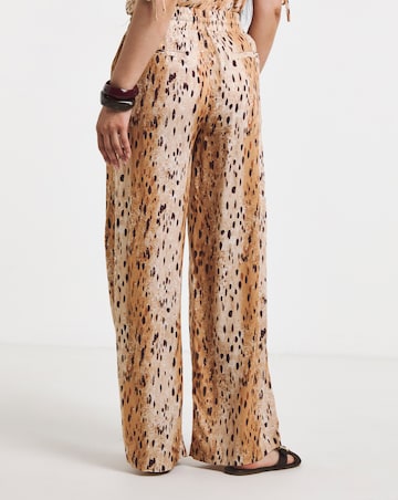 Animal Print Linen Mix Wide Leg Trouser