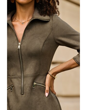 Sosandar Zip Though Luxe Faux Suede Dress