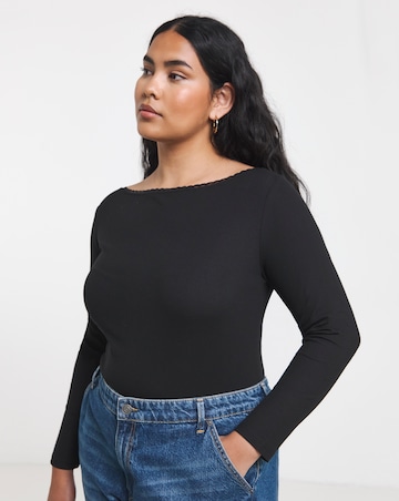 Simply Be Black Lace Slash Neck Long Sleeve Top