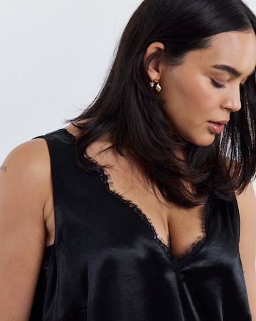 Simply Be Black Satin Lace Trim Cami