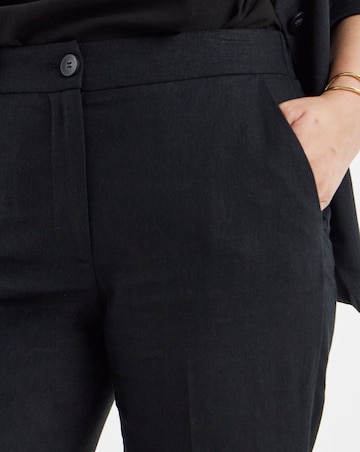 Black Linen Mix Straight Leg Trousers