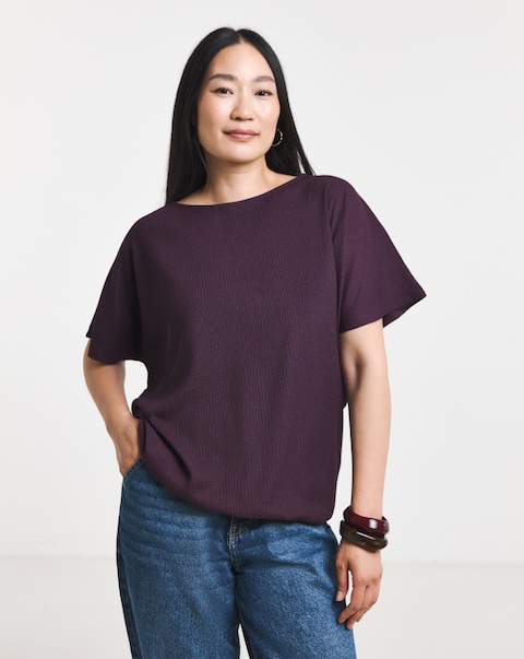 Plum Short Sleeve Bubble Hem Textured Top