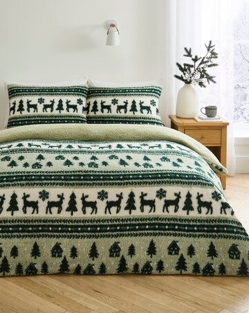 Festive Reindeer Fairisle Fleece Duvet Cover Set