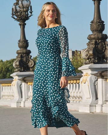 Sosandar Ruffle Georgette Fit & Flare Midi Dress