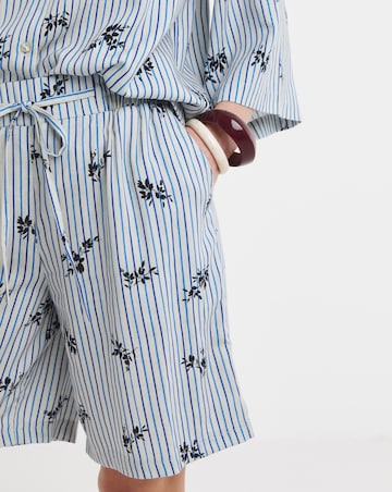 Stripe Print Tie Waist Linen Mix Shorts Co-ord