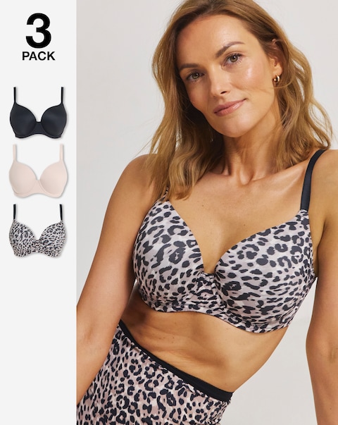 Pretty Secrets (3 Pack) T-Shirt Bras (B-F) Leopard Mix