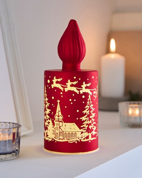 Regal Tidings Glass LED Light Up Candle - Santa Scene
