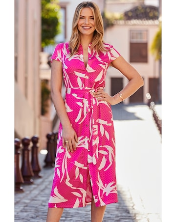 Sosandar Pink Floral Spot Printed Shirt Belt Dress
