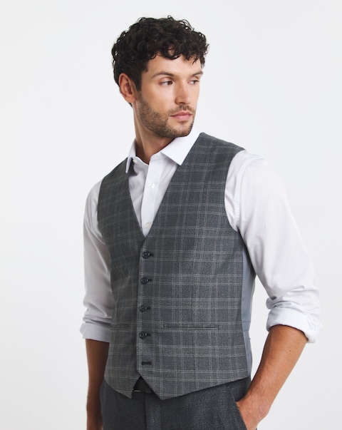 Charcoal Check Regular Fit Waistcoat