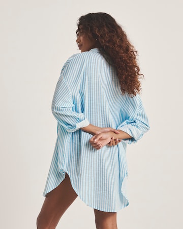 Embroidered Button Up Stripe Beach Shirt
