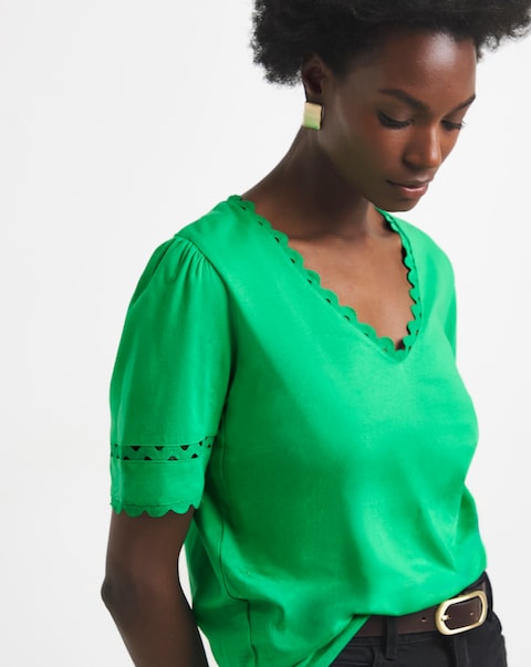 Green Ric Rack Short Sleeve Top