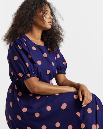 Simply Be Spot Printed Short Sleeve Viscose Midi Dress