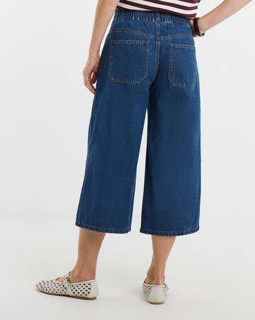 Mid Blue Elasticated Waist Culotte Jeans