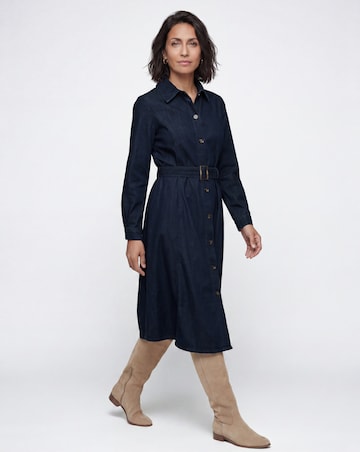 Indigo Belted Denim Midi Dress