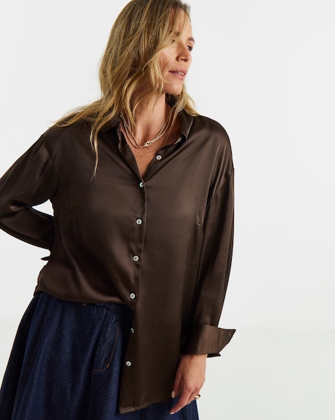 Chocolate Satin Long Sleeve Shirt
