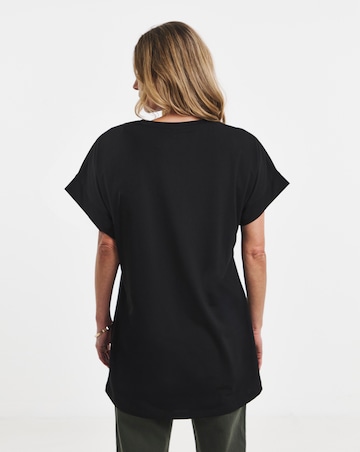 Black Crew Neck Grown On Sleeve Longline Dipped Back Top