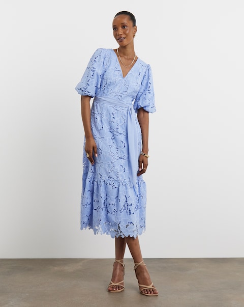 Joanna Hope Blouson Sleeve Belted Lace Dress