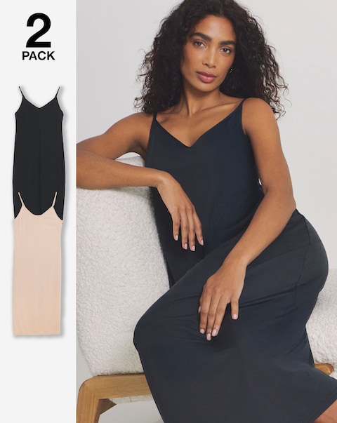 Pretty Secrets (2 Pack) Maxi Slips Length 52in Black/Almond