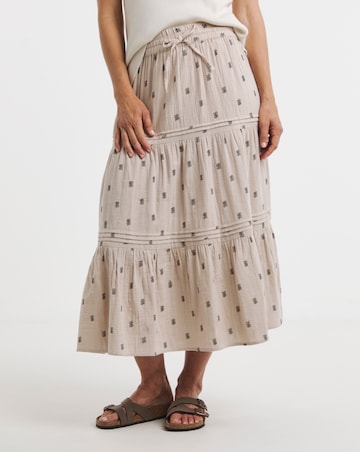 Pure Cotton Textured Tiered Midi Skirt