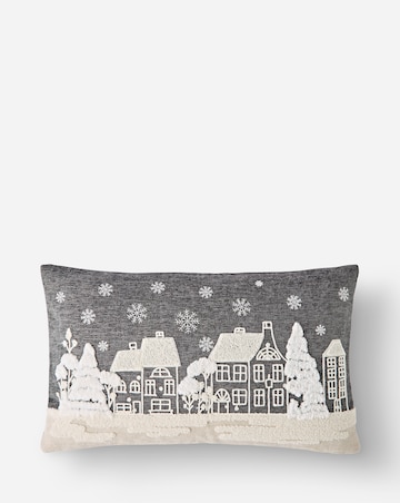 Winter Village Embroidered Velvet Cushion