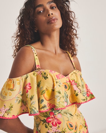 Figleaves Fruit Print Bardot Tummy Control Swimsuit