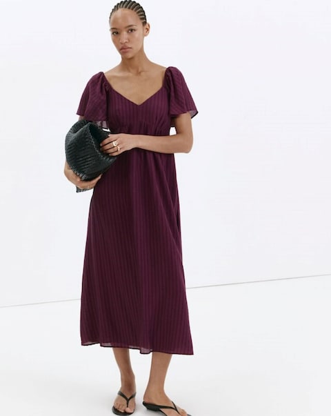 Mango Textured Dress With Gathered Detail