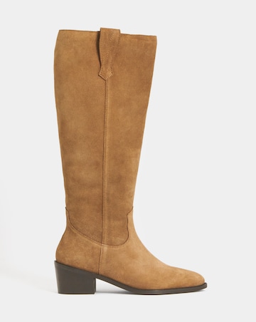 Carly Suede Knee High Western Boots - Wide Fit (E) & Curvy Calf