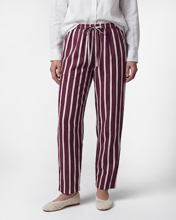 Plum Stripe Linen Mix Barrel Leg Trouser