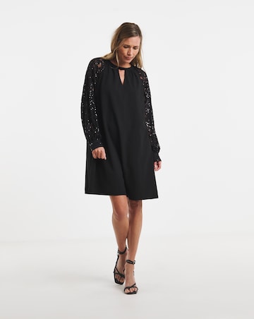 Black Sequin Lace Sleeve Shift Dress