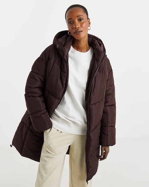 Burgundy Mid Length Padded Coat