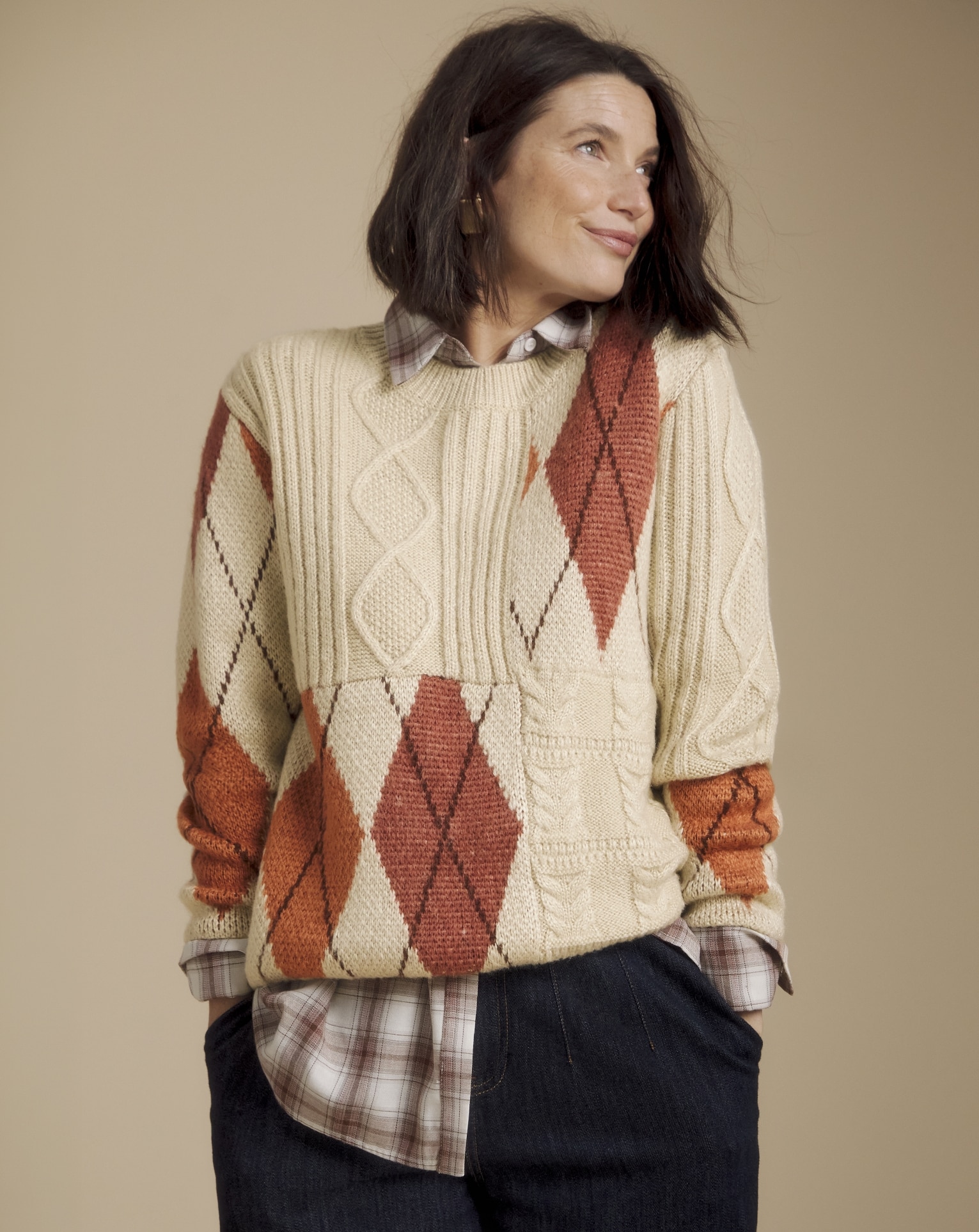 Woman wearing Julipa Cable Argyle Jumper

