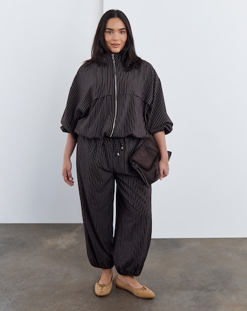 Simply Be Chocolate Stripe Full Zip Funnel Neck Top