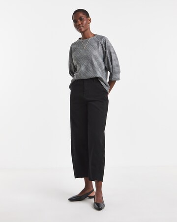 Grey Checked Raglan Sleeve Top