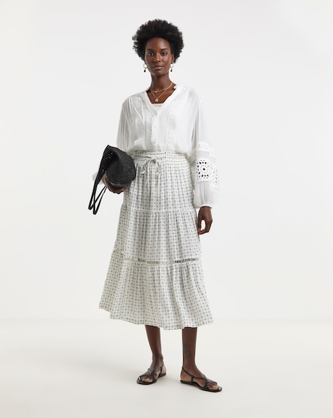 Natural Print Crinkle Midi Skirt