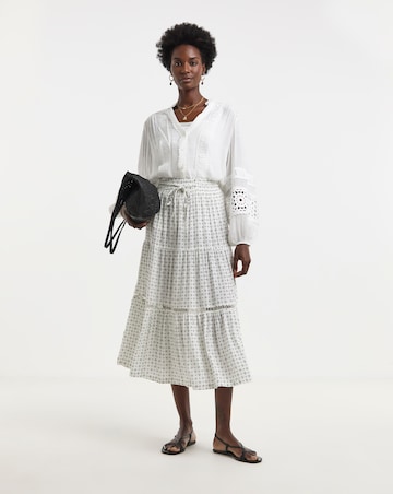Natural Print Crinkle Midi Skirt