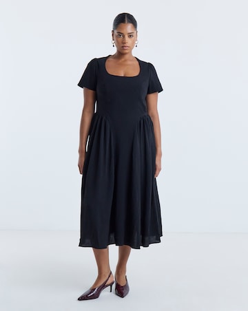 Simply Be Black Bengaline Waist Detail Midi Dress