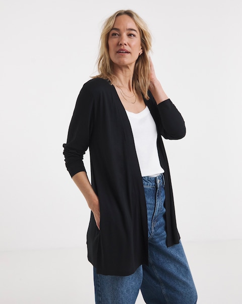 Black Long Sleeve Edge To Edge Cardigan With Pockets