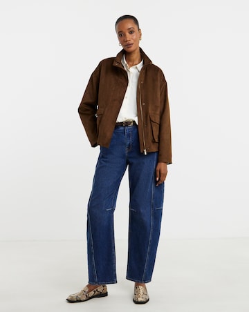 Tan Suedette Funnel Neck Relaxed Fit Jacket