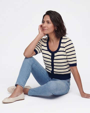 Textured Stripe Short Sleeve Cardigan