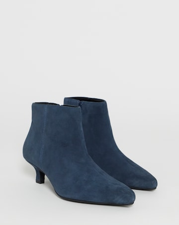 Shayna Pointed Toe Kitten Heel Leather Ankle Boots - Wide Fit (E)