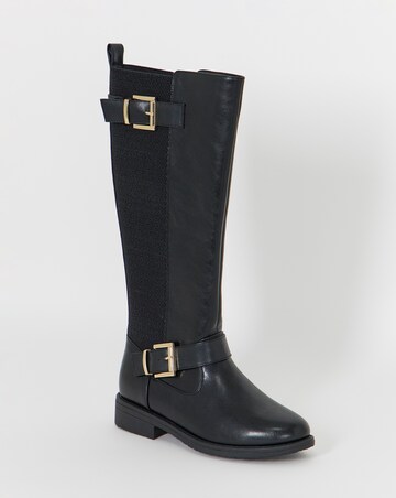 Cushion Walk Stretch Buckle Knee Boots - Extra Wide Fit (EEE) & Super Curvy Calf