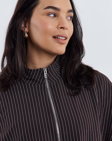 Simply Be Chocolate Stripe Full Zip Funnel Neck Top