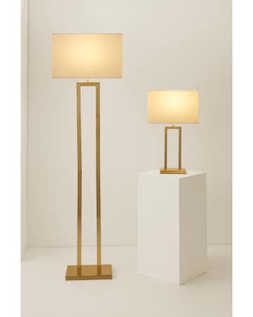ValueLights Gloria Gold Double Stem Floor Lamp with Rectangular Shade